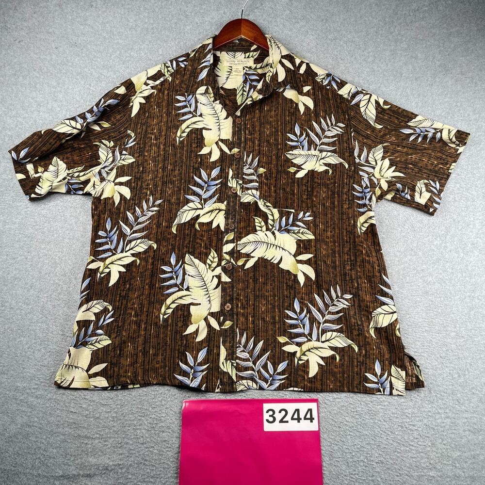 Island Republic Silk Tropical Print Shirt 2XL Beach Button Up Short Sleeve Mens